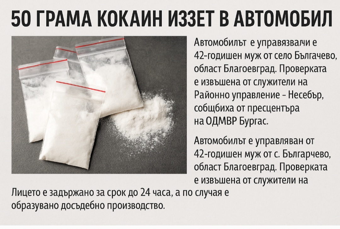 Откриха кокаин в автомобил край Несебър 50 грама бяло