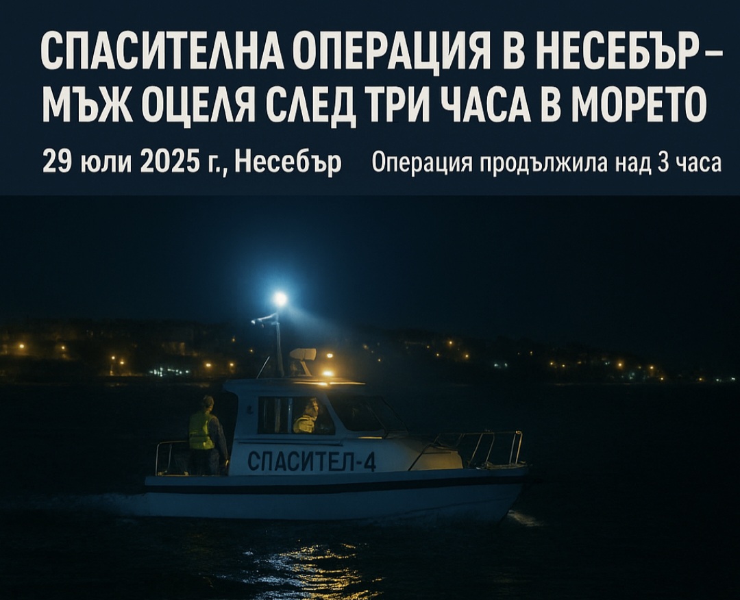 СПАСИТЕЛНА ОПЕРАЦИЯ В НЕСЕБЪР – МЪЖ ОЦЕЛЯ СЛЕД ТРИ ЧАСА В МОРЕТО