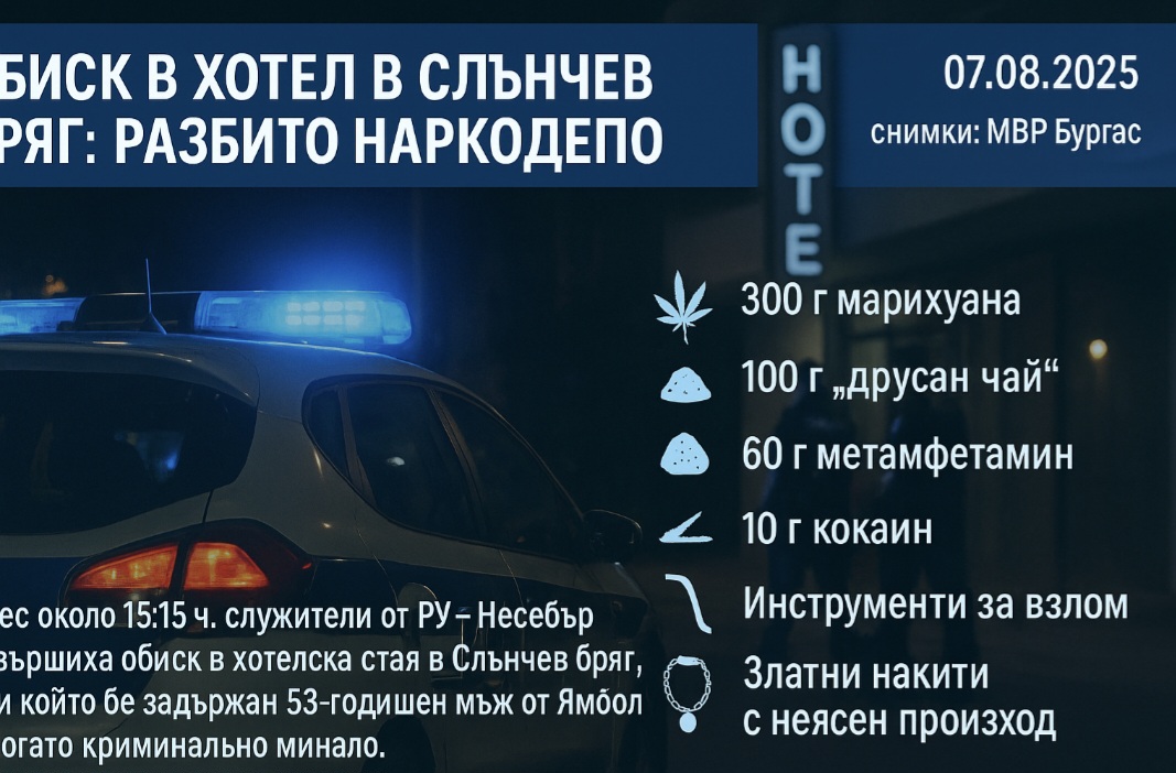 Обиск в хотел в Слънчев бряг: Разбито наркодепо